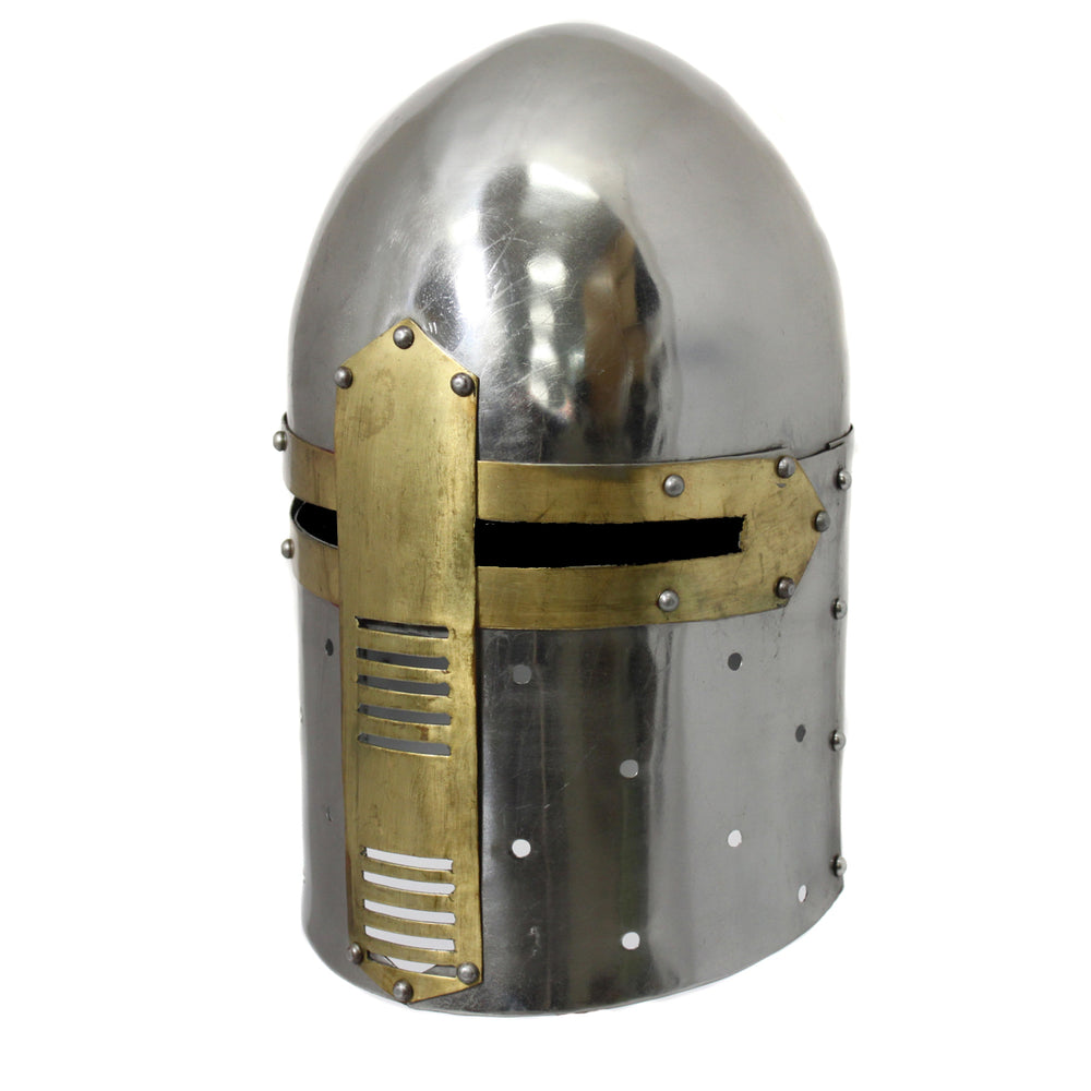 Urban Designs Antique Replica Medieval Knight Sugarloaf Armor Helmet - Silver and Brass