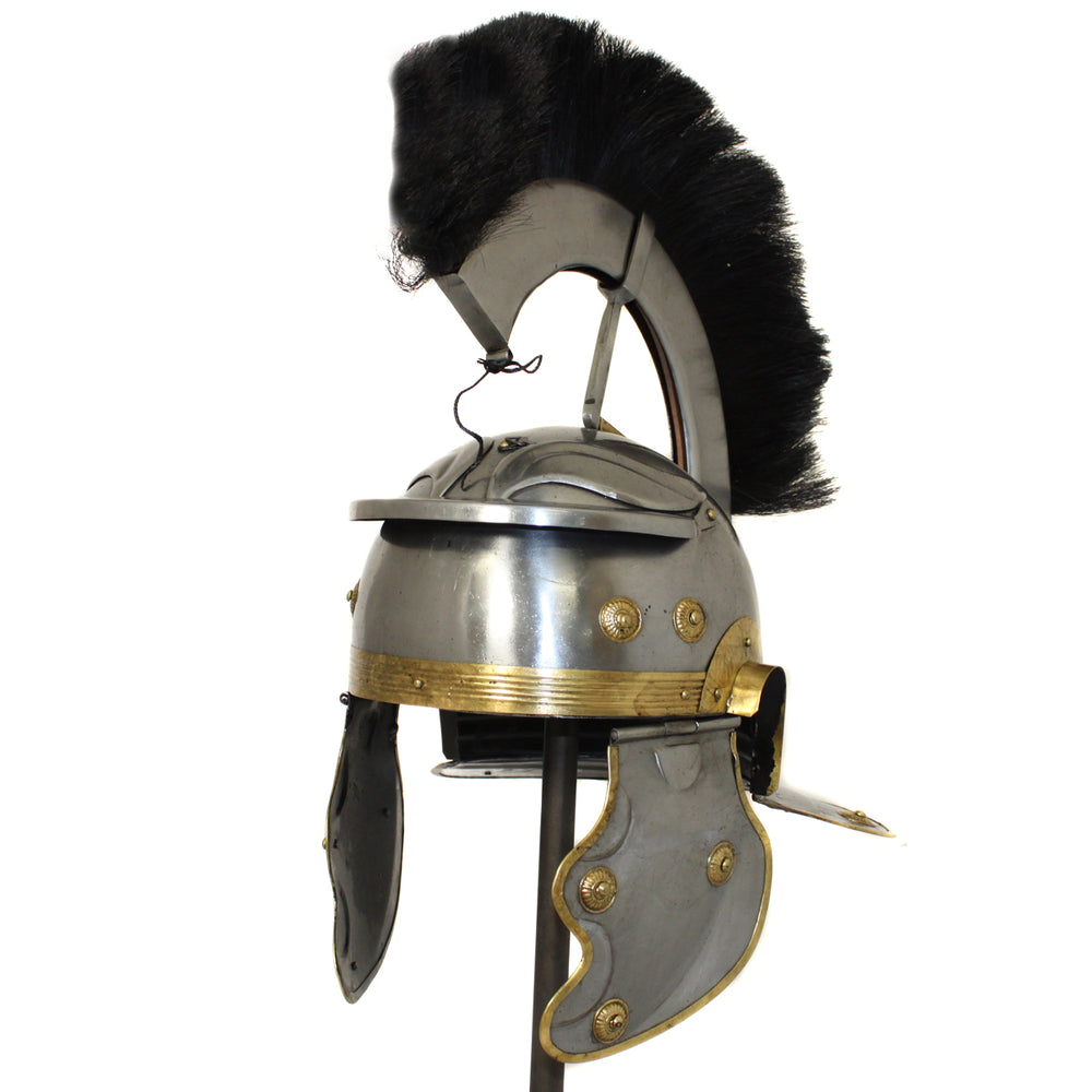 Urban Designs Antique Replica Roman Centurion Black Plume Galea Helmet - Silver & Gold