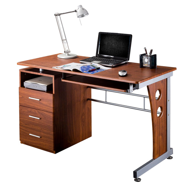Deluxe Ergonomic Side Cabinet Compact Multifunction Computer Desk - Mahogany