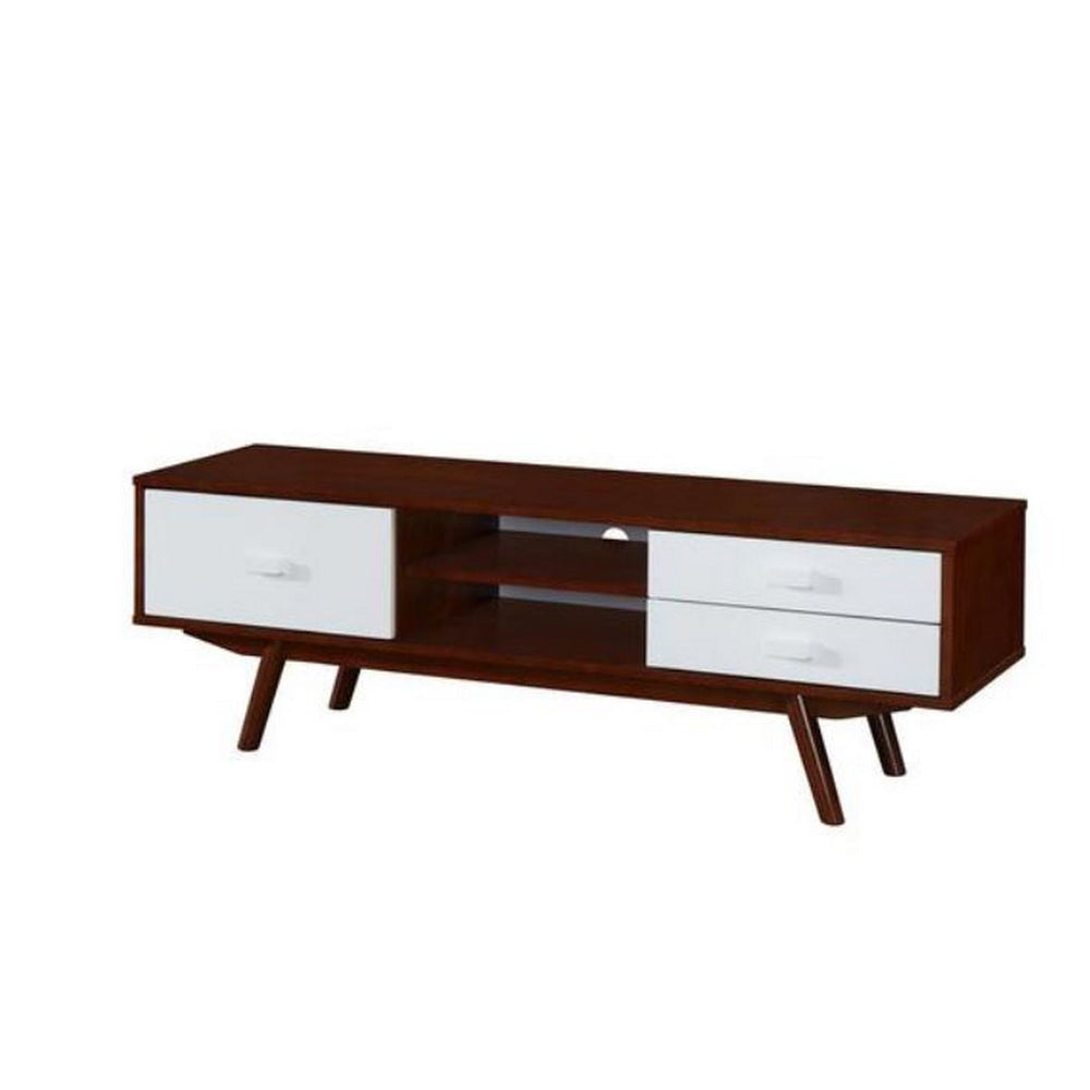Urban Designs Retro Wood Veneer 65 TV stand with Storage - Walnut