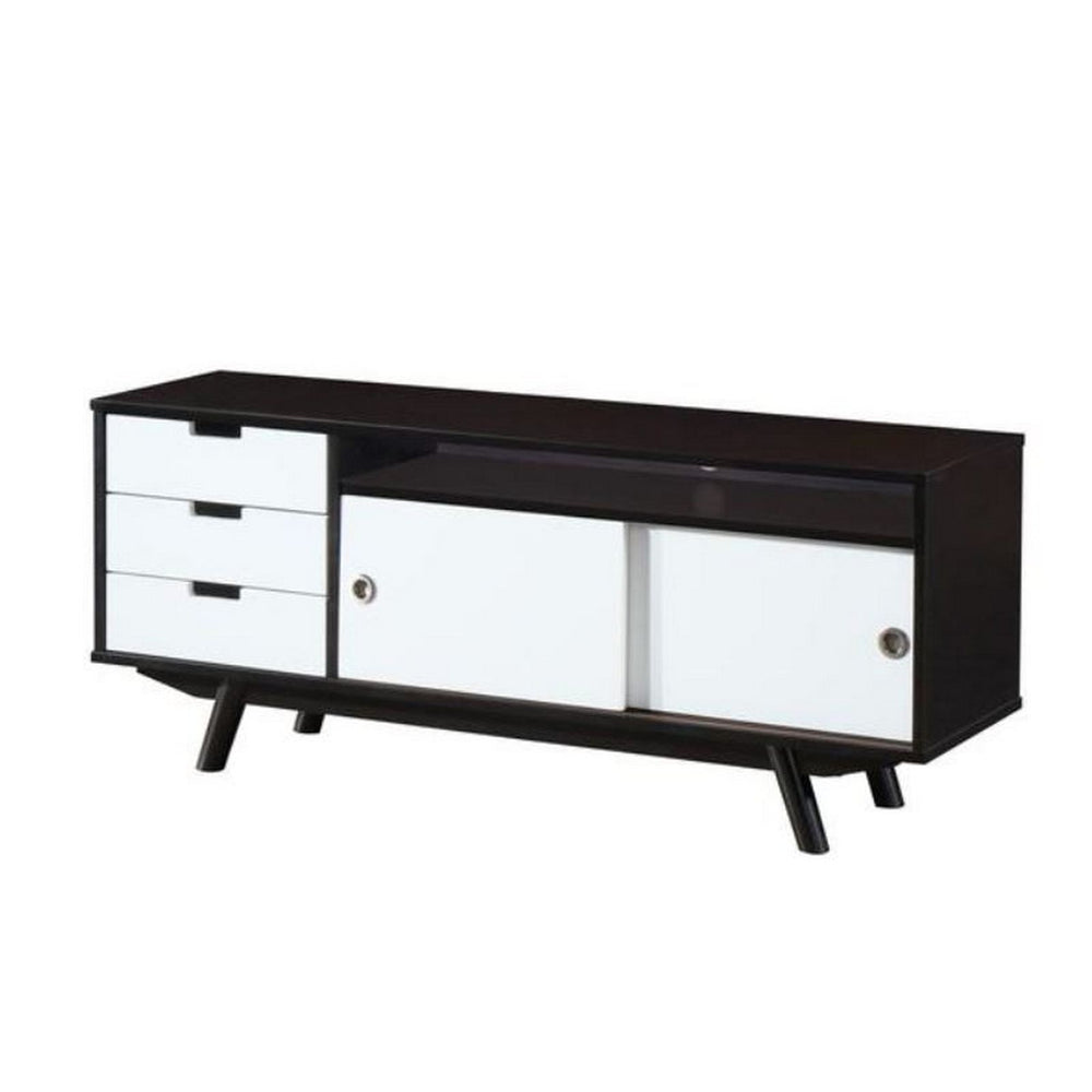Urban Designs Modern Wood Veneer 55 TV stand with Sliding Doors - Wenge
