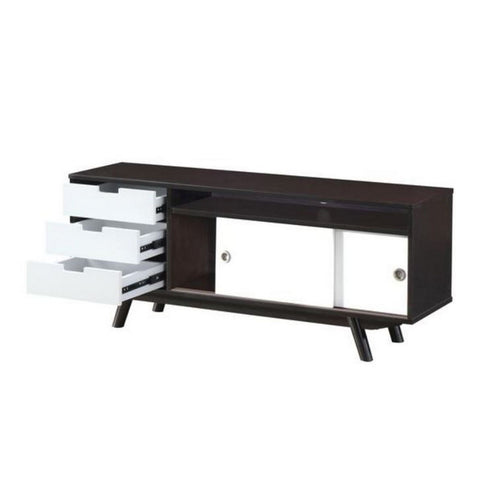 Urban Designs Modern Wood Veneer 55 TV stand with Sliding Doors - Wenge