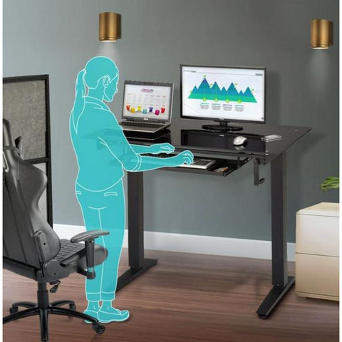 Deluxe Stylish Tempered Glass Top Height Adjustable Computer Desk