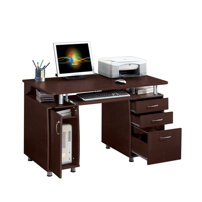 Deluxe Ergonomic All-In-One Super Storage Multi-Drawer Computer Desk - Chocolate