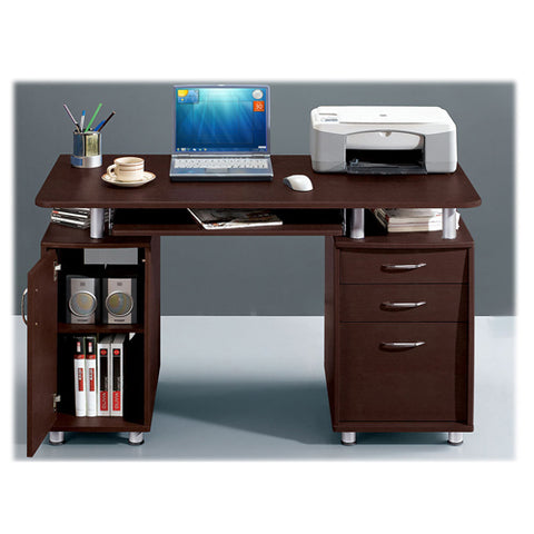 Deluxe Ergonomic All-In-One Super Storage Multi-Drawer Computer Desk - Chocolate