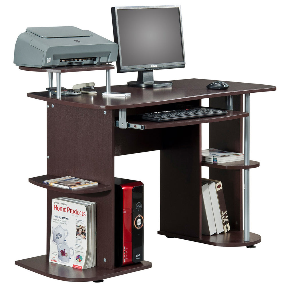 Ergonomic Deluxe Home Office Computer Desk - Chocolate Brown